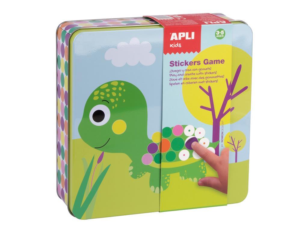 Apli Kovinska škatla igra z nalepkami, živali