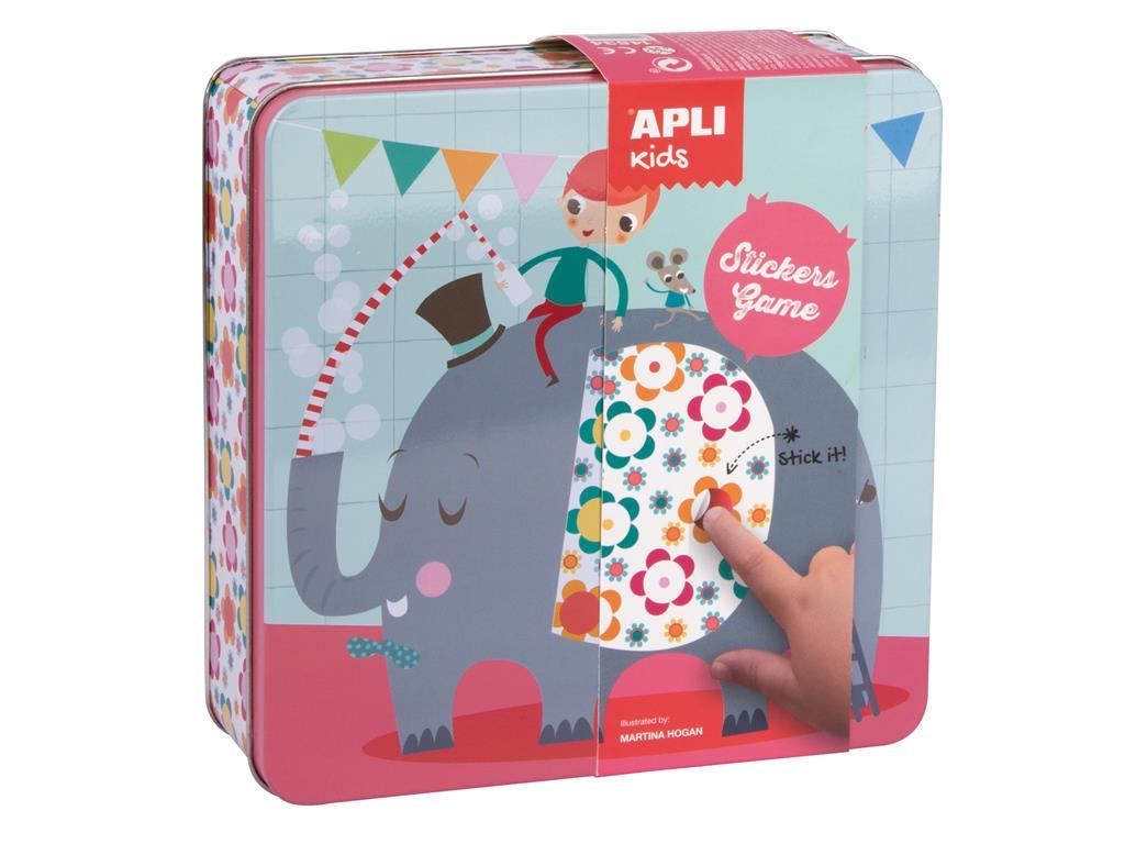 Apli Kovinska škatla, igra z nalepkami, slon