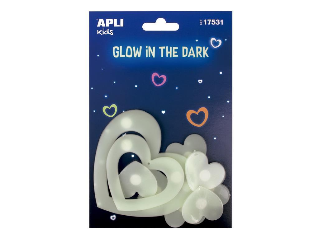 Apli Nalepke srca - svetijo v temi 9 kos