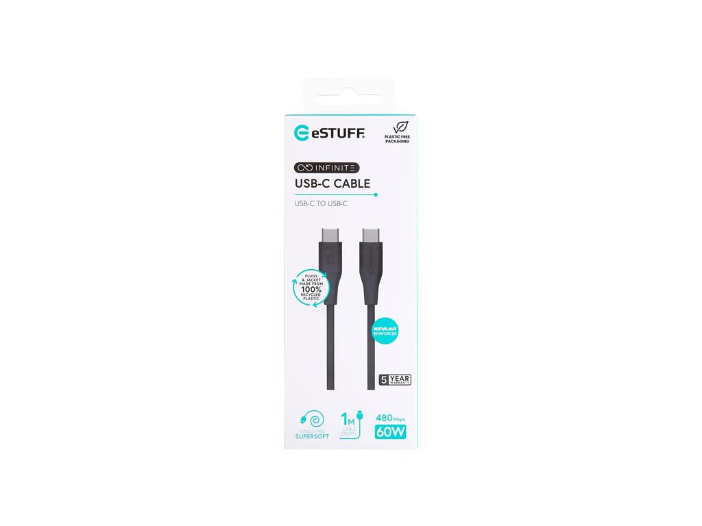eSTUFF INFINITE kabel USB C-C 1m, črn