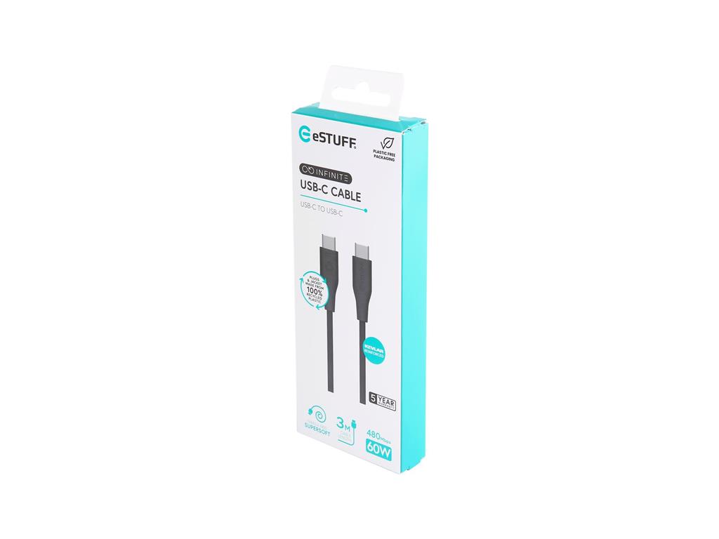 eSTUFF INFINITE kabel USB C-C 3m, črn