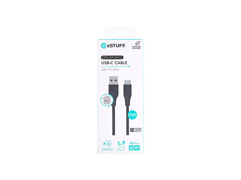 eSTUFF INFINITE kabel USB C-A 1m, črn