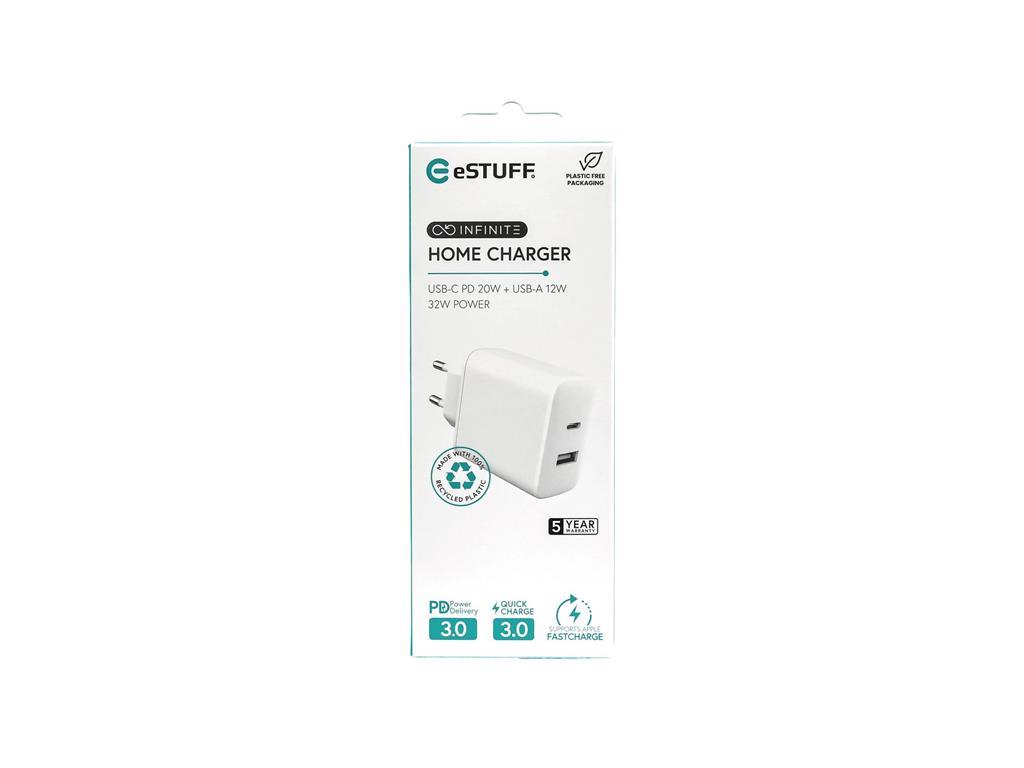 eSTUFF INFINITE punjač USB-C 20W, USB-A 12W