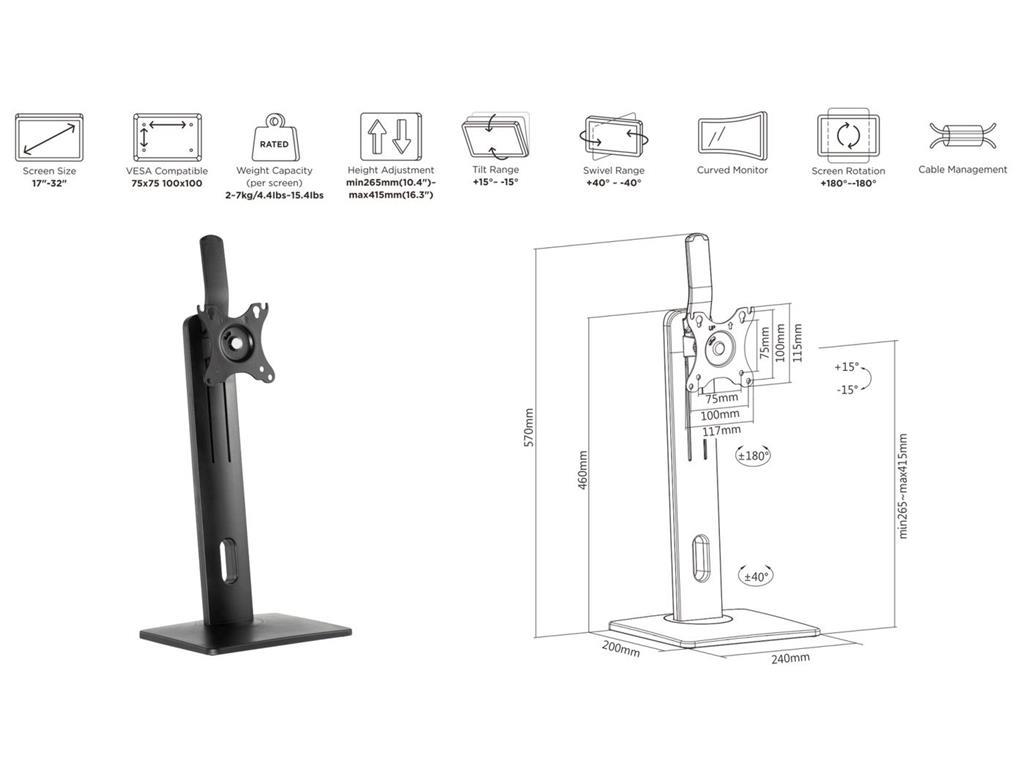 eSTUFF Ergonomski stolni držač za monitor