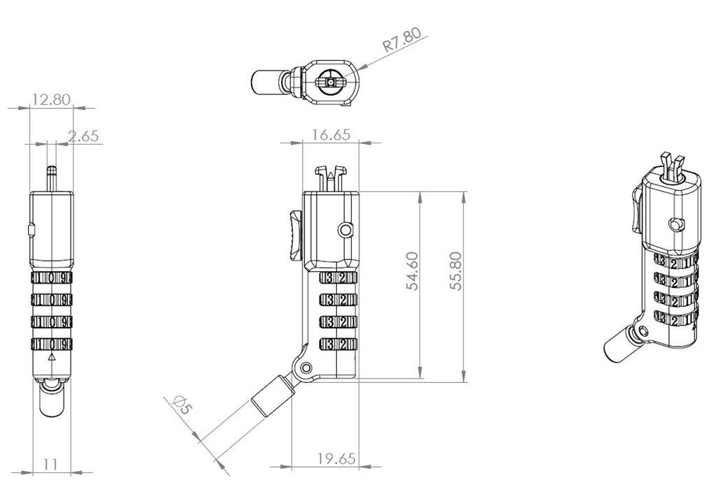 eSTUFF Sigurnosni lokot s tankim kombinacijskim