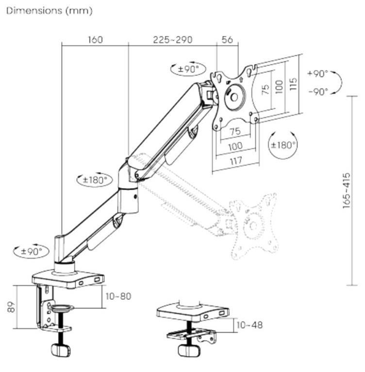 eSTUFF Nosač monitora s plinskom oprugom