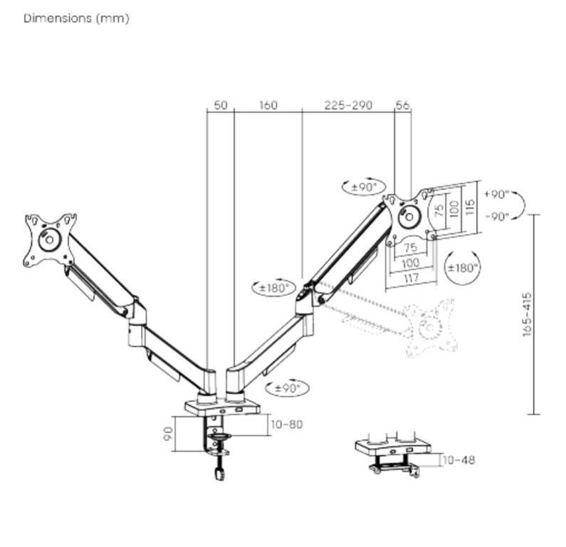 eSTUFF Dvostruki plinski nosač monitora