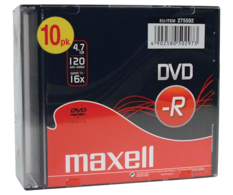 Maxell DVD-R 4,7GB 16X 10 kom 5mm kutijice