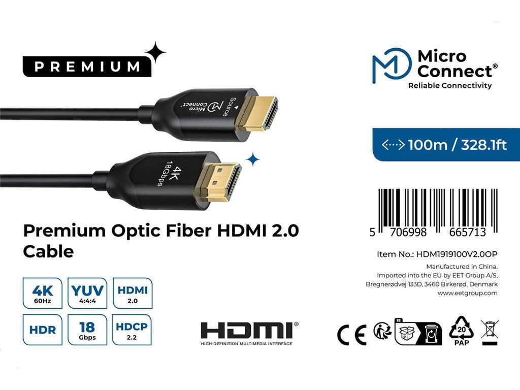 MicroConnect Premium optički HDMI 2.0 kabel, 100m