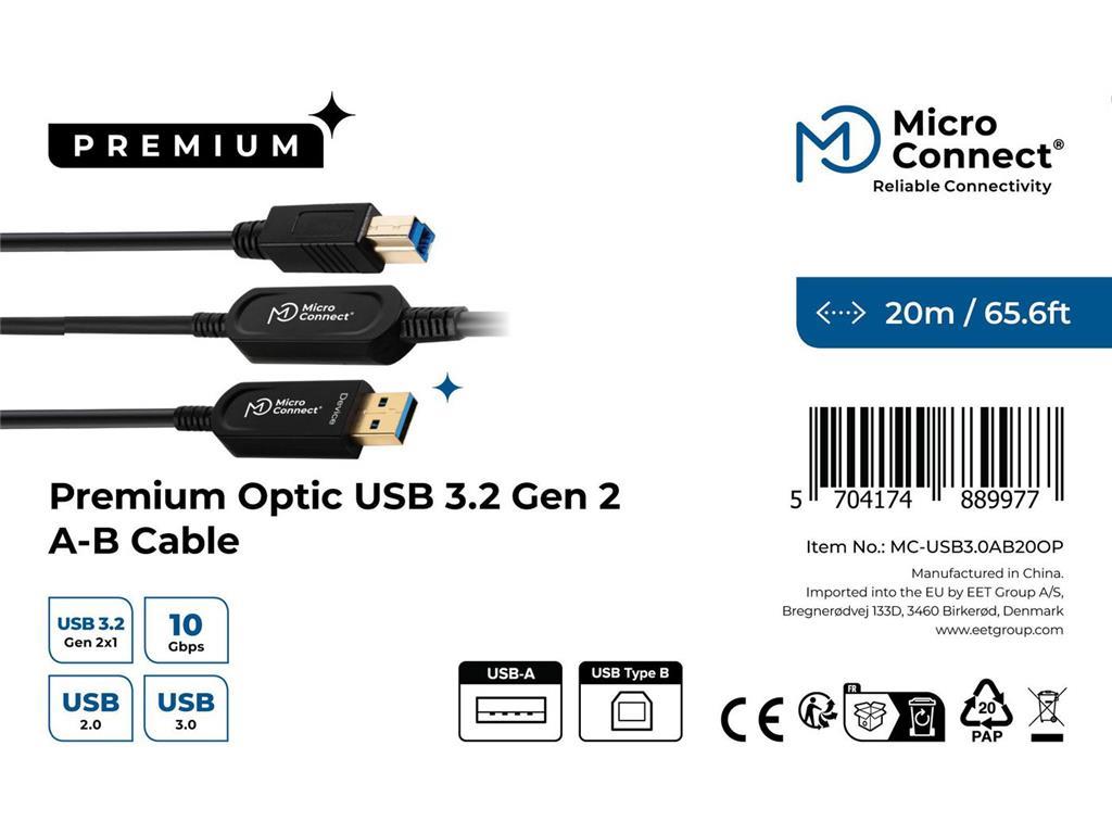 MicroConnect Optični kabel USB A-B 3.0, 20m