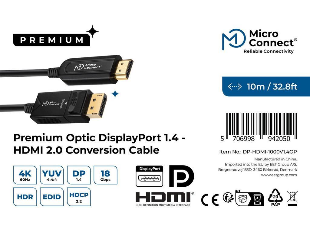 MicroConnect Premium optički DisplayPort - HDMI kabel