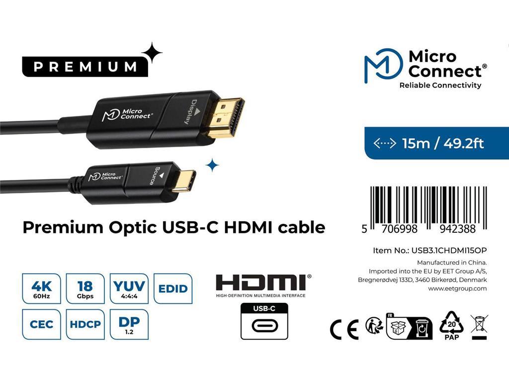 MicroConnect Premium USB-C HDMI optički kabel 15m