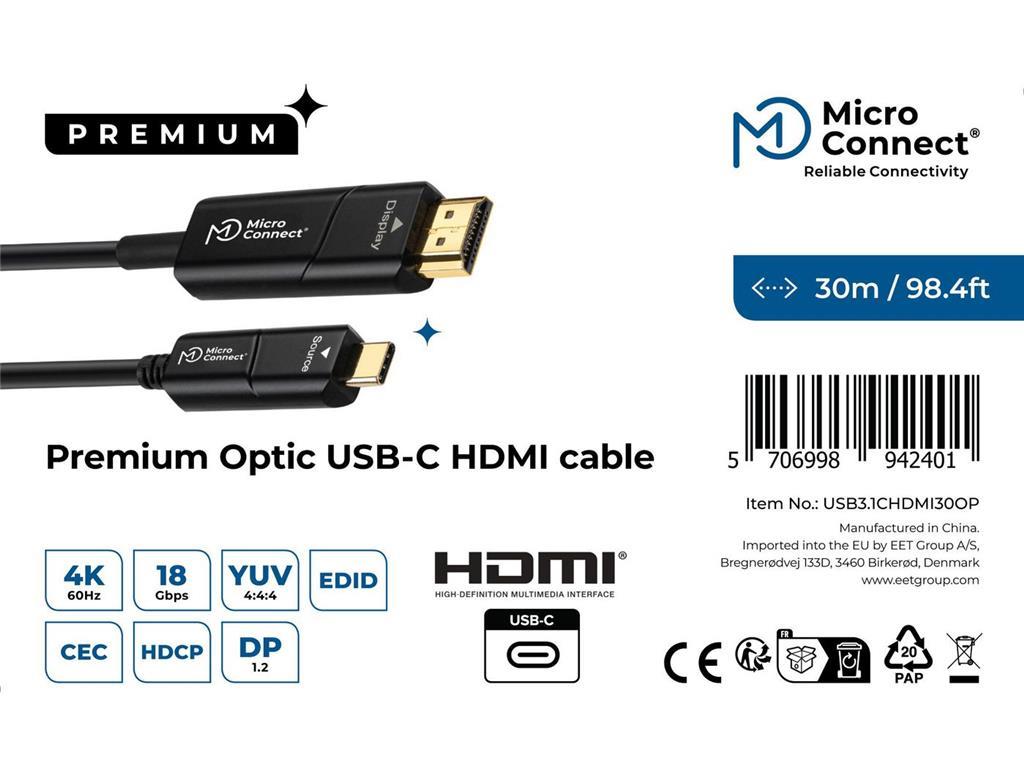 MicroConnect Premium USB-C HDMI optički kabel 30m