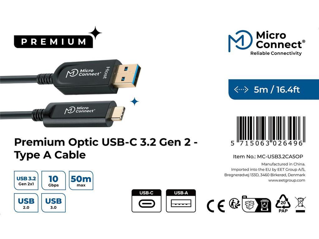 MicroConnect Optički USB C-A kabel 3.2, 5m, crni