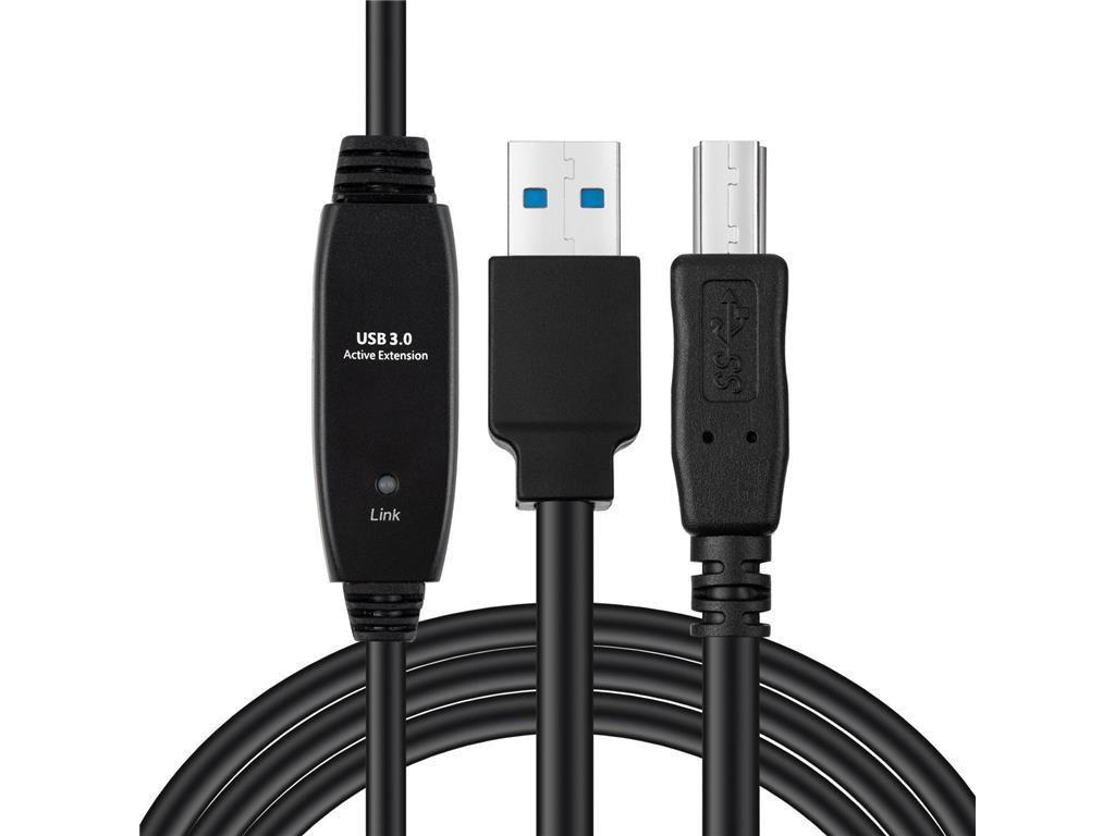 MicroConnect Aktivni USB 3.2 Gen 1 A-B 10m M-M, crni