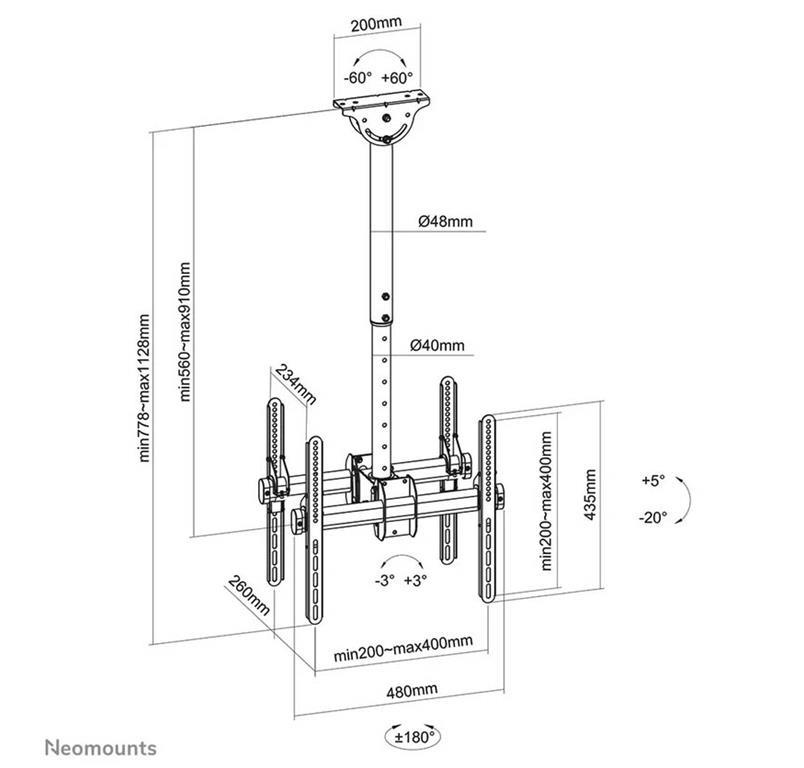 Neomounts Dvostruki potpuno podesivi stropni nosač