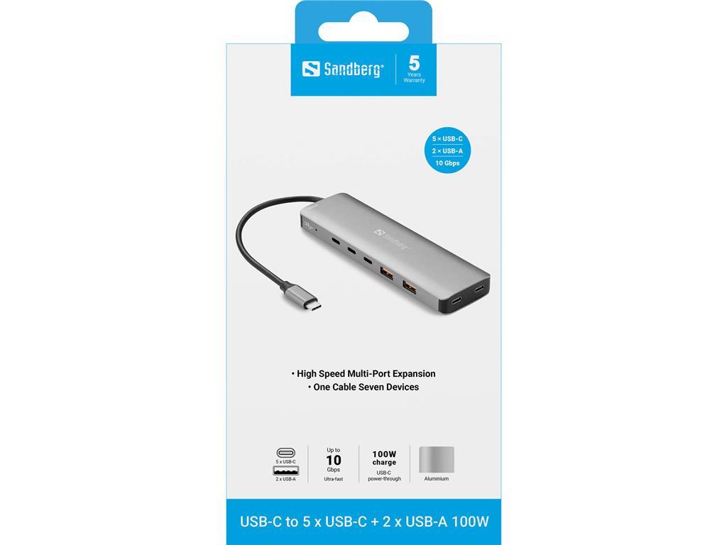 Sandberg USB-C hub razdelilnik 5xUSB-C + 2xUSB-A