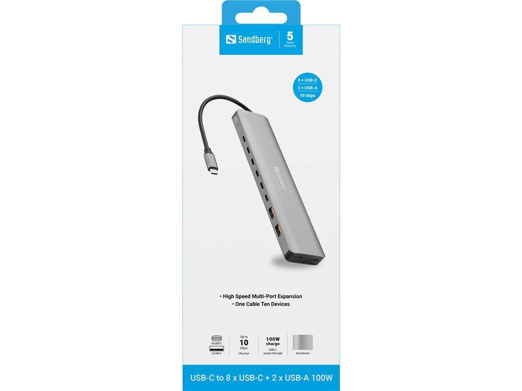 Sandberg USB-C hub razdelilnik 8xUSB-C + 2xUSB-A