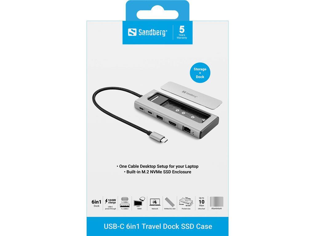 Sandberg USB-C hub razdelilnik 6-v-1