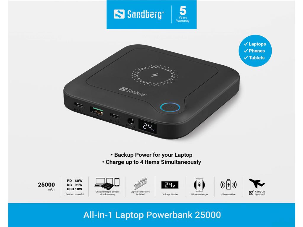 Sandberg Vse-v-1 Laptop Powerbank 25000