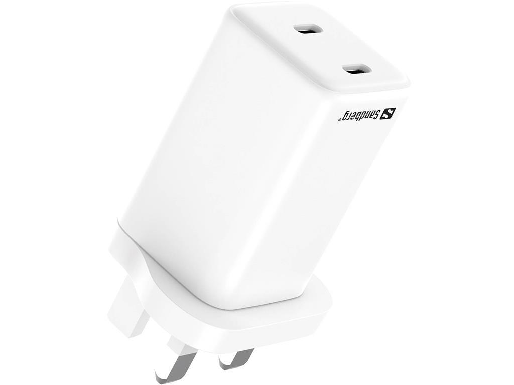 Sandberg Polnilnik AC 2x USB-C, UK vtič, PD65W